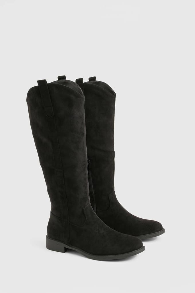 boohoo Dames Western Boot Mid Low Block Hak | Black | Maat: 3