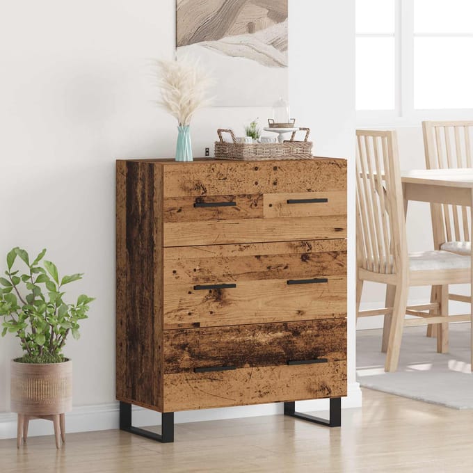 vidaXL - Dressoir - Oud - Hout - 69,5 - x - 34 - x - 90 - cm - Geengineerd - Hout - en - IJzer