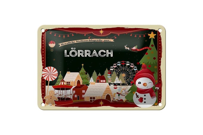 Blechschild Weihnachten Grüße aus LÖRRACH Geschenk Dekoration 18x12cm