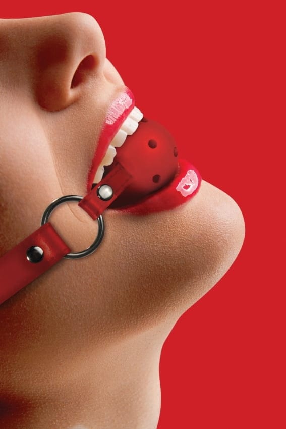 Ouch! Mond Knevel met Geperforeerde Bal en Lederen Band Verstelbaar - Rood
