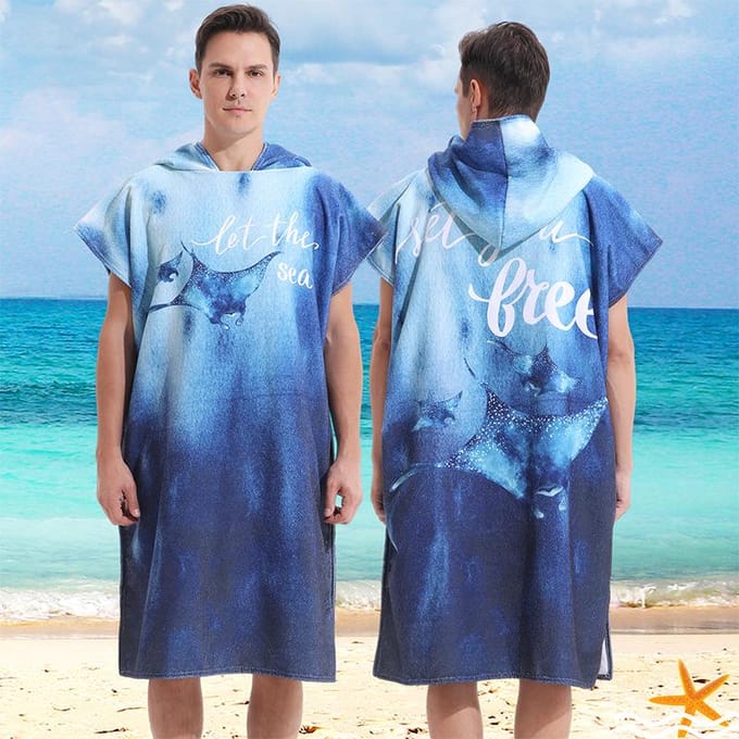 Poncho de Surf Serviette Microfibre Poncho de Surf à Capuche Robe de Bain pour se Changer Séchage Rapide Serviette de Plage Piscine avec Capuche Combinaison Néoprène 110X80cm