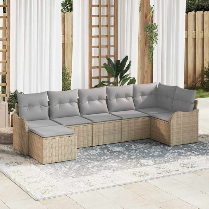 vidaXL Tuin Sofa Set 7 st Beige en Licht Grijs poly rattan