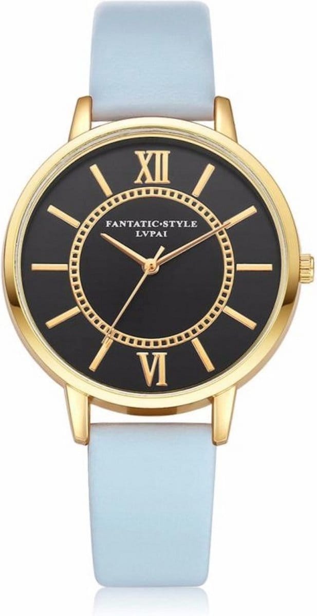 Hidzo Horloge Panda ø 37 mm - Zwart/Zwart - Kunstleer