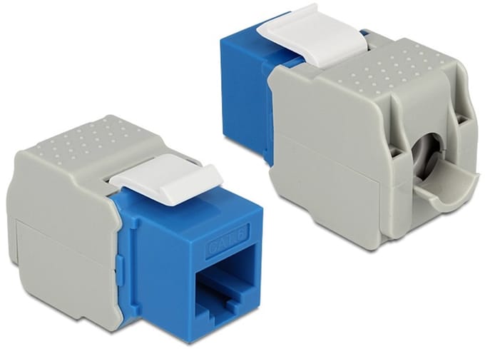 UTP CAT6 Gigabit Keystone module RJ45 - LSA (toolless) / blauw/grijs