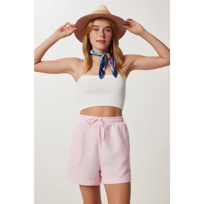 Hoge Taille Wijde Been Katoenen Shorts