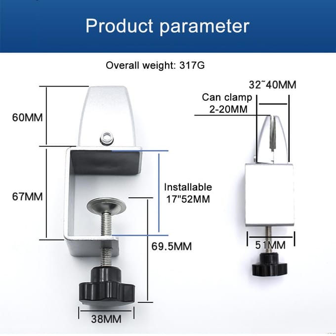 Klemhouder voor bureau-scheidingswand voor plexiglas tafelklem voor spatscherm zilver