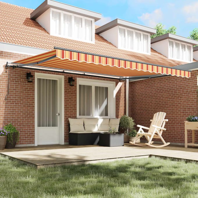 vidaXL - Uitschuifbare - luifel - Geel - en - Oranje - 450 - × - 350 - cm