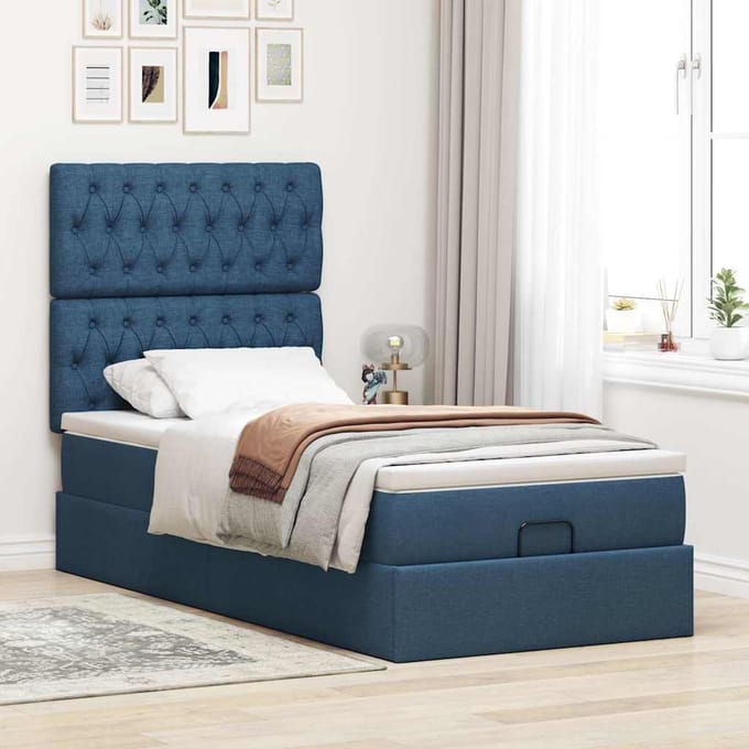 vidaXL - Bed - met - matras - 100x200 - cm - stof - blauw