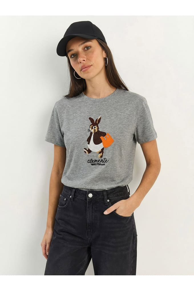 Geborduurd T-shirt met ronde hals