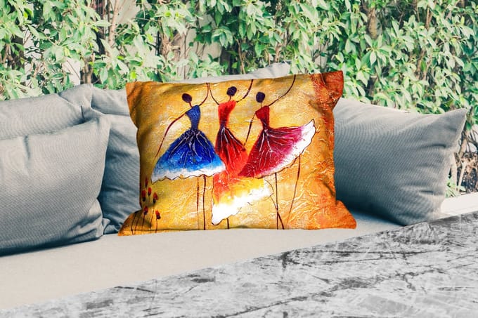 Buitenkussens - Schilderij - Vrouwen - Jurk - Olieverf - 60x40 cm - Weerbestendig