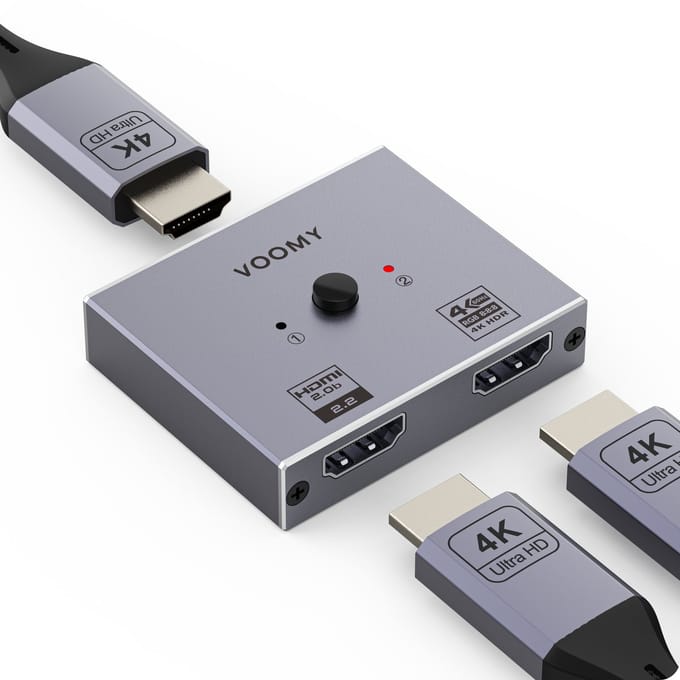 Voomy HDMI Switch - 4K Ultra HD - 1 In 2 Uit / 2 In 1 Uit - Aluminium
