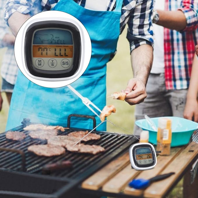 Thermomètre électronique à écran tactile numérique pour four BBQ cuisson viande pour grill maison gray