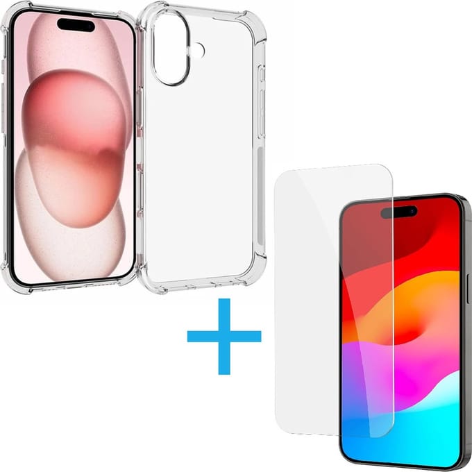 Anti Shock Silicone Hoesje Geschikt voor iPhone 16 - Transparant + 1X Tempered Glass Screenprotector - ZT Accessoires