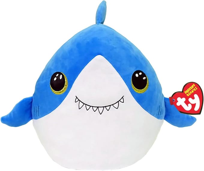Pluche Haai - Zachte Knuffel - Kinderkamer Decoratie - Glitterogen Design - 22 cm - Blauw