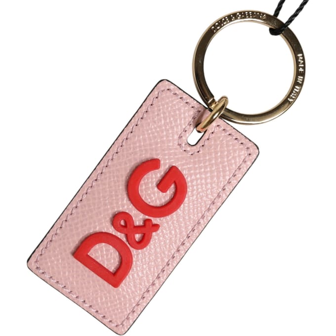 Roze Kalfsleer DG Logo Metalen Ring Sleutelhanger