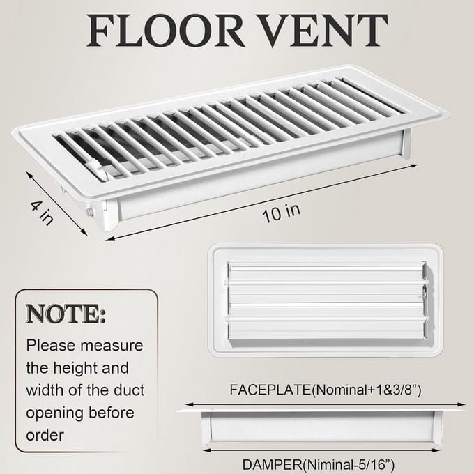 Set van 2 Vloerventilatieroosters Metaal Wit 10,2 x 25,4 cm