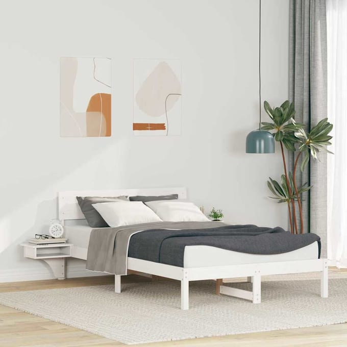 vidaXL - Bedframe - met - hoofdeinde - Wit - 140 - x - 200 - cm - Massief - grenenhout