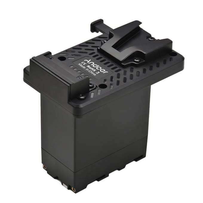 Andoer V-Lock V-mount batterijplaat op NP-F dummy-batterijadapter Ingebouwde batterijdecodeerchip zwart
