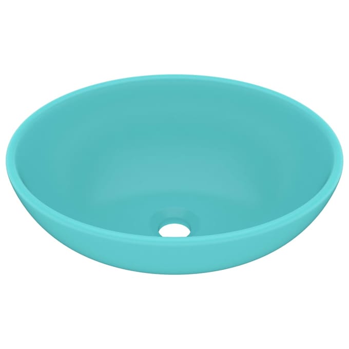 vidaXL - Wastafel - ovaal - 40x33 - cm - keramiek - mat - lichtgroen