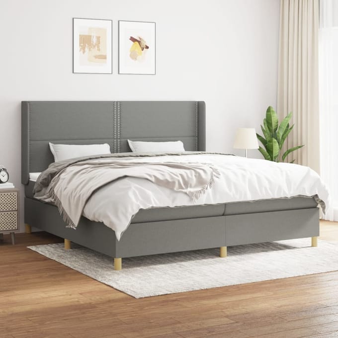 vidaXL - Boxspring - met - matras - stof - donkergrijs - 200x200 - cm