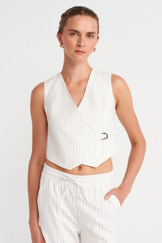 Dames Gestreepte Cropped Vest Met Ceintuur