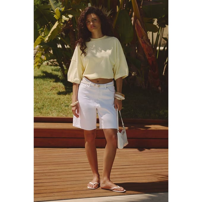 boohoo Dames Katoenen T-shirt met elastische tailleband | Citroen | Maat: 34