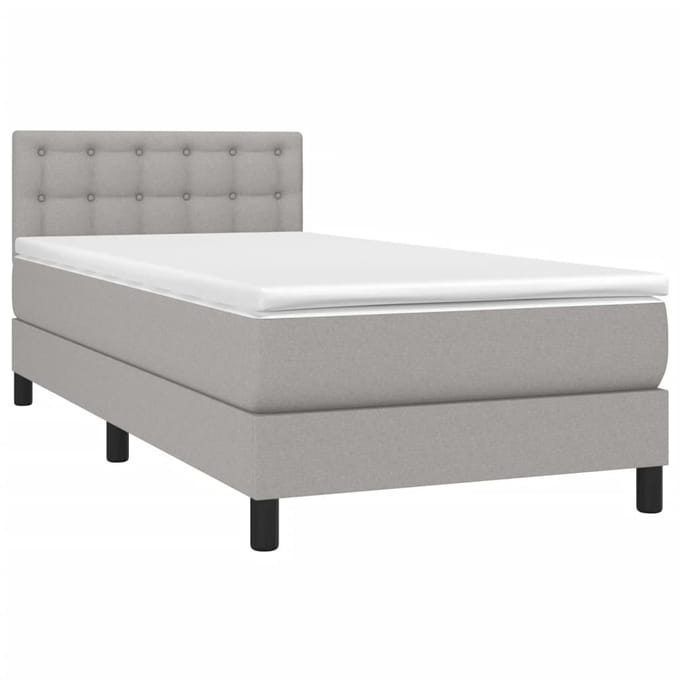 vidaXL - Boxspring - met - matras - en - LED - stof - lichtgrijs - 100x200 - cm
