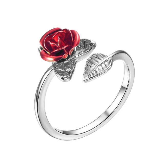 Zilveren Roos Open Ring Dames Sieraden Beweegbare Vingerring opening adjustable white