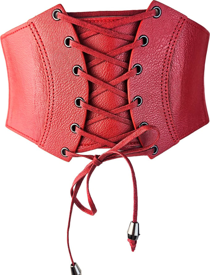 BamBella ® - Riem Maat Onesize - Rood veter sluiting Mode Body Gothic Goth taille riem zwart met korset belt