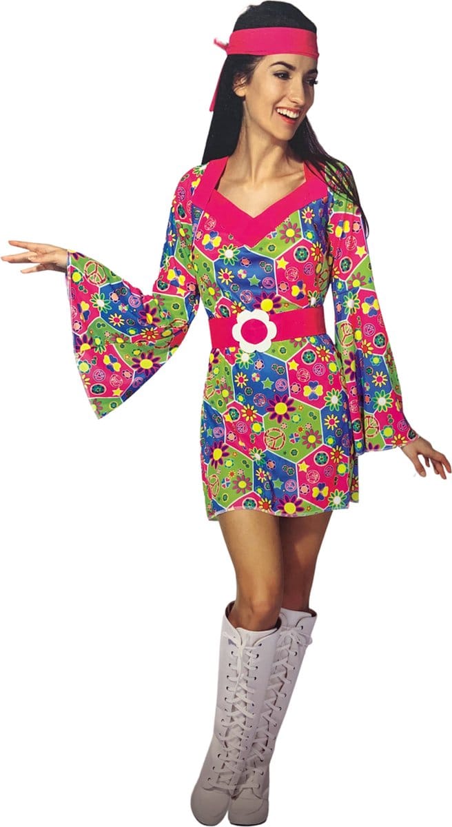 Hippie jurkje - 3-delig - Maat 36/38 (S) - hippie kostuum dames carnaval 2027
