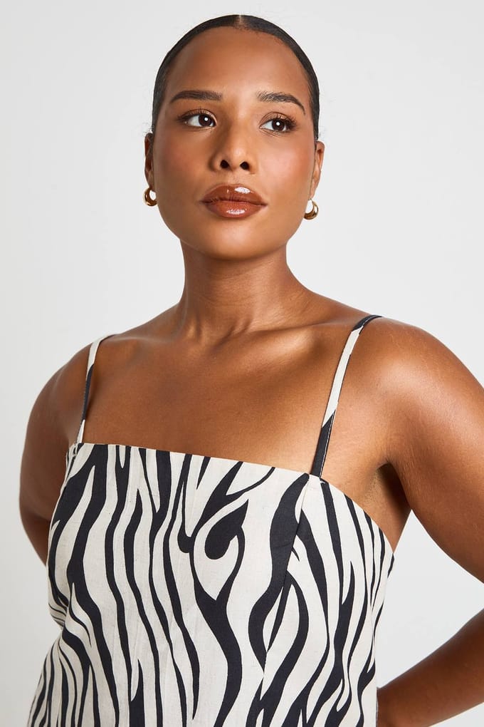 boohoo Dames Plus Zebraprint Linnen Getailleerde Rechte Jurk | Maat: 54