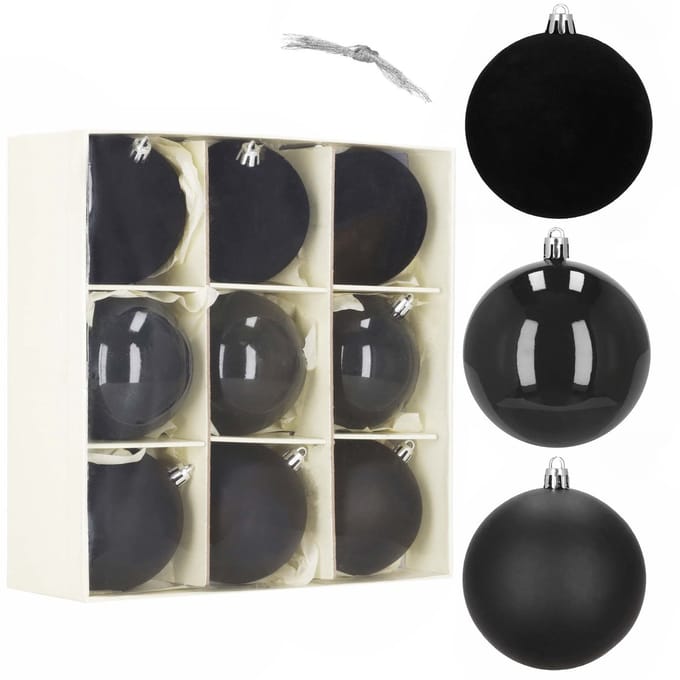 Springos Kerstballen | 9 Stuks | 8,5 cm | Zwart