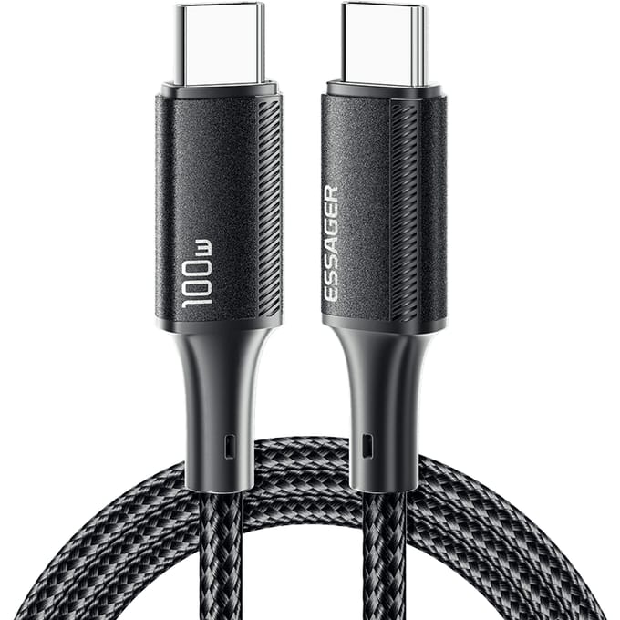 Essager 100W Gewoven USB-C naar USB-C Super Speed Cable Zwart 3m