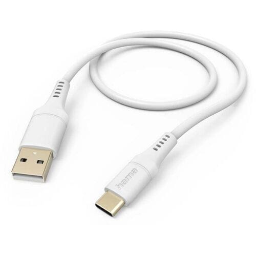 Hama Silicone USB-A naar USB-C Kabel - Oplaadkabel geschikt voor Samsung / Android - 3A USB 2.0 - 480Mbps - 150cm - Wit