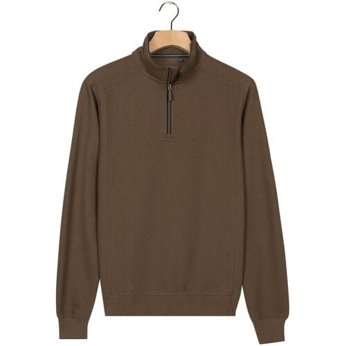 Baileys Trui Sweat Half Zip Hi-Low Structure Uni Color Donker Taupe / male