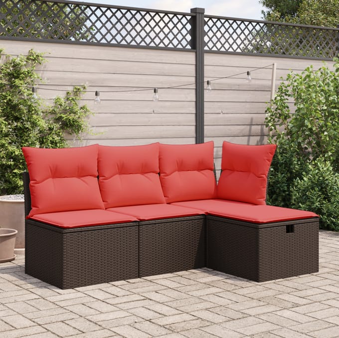 vidaXL - Tuinkruk - met - kussen - Bruin - 55 - x - 55 - x - 37 - cm - poly - rattan