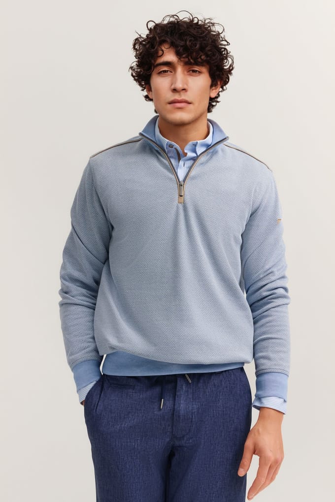 Bugatti Herren Sweat-trui in materiaalmix Modern Fit