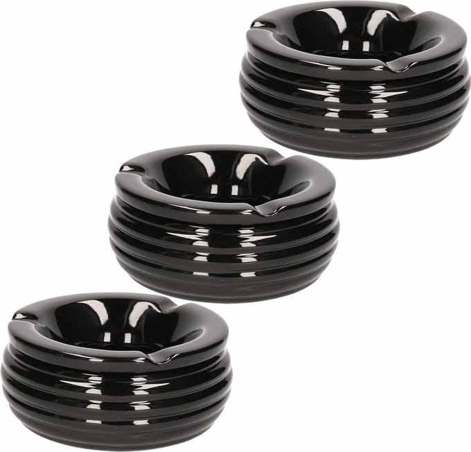 Bookwill Terrasasbak met deksel - 3x - 15(d) x 9.5(h) cm - zwart - keramiek - stormasbak