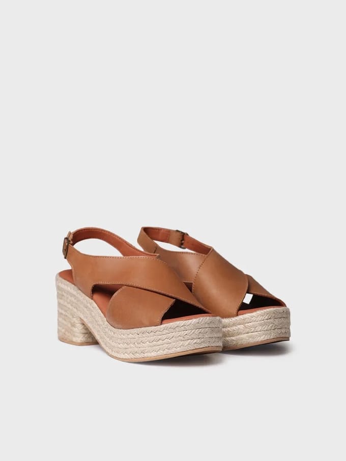 Dames espadrille van leer met brede hak | AGATHA