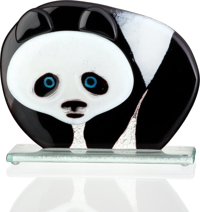 Glassculptuur - Glazen Panda - Glasobject - Sculptuur - Fusing glas Panda - 13cm