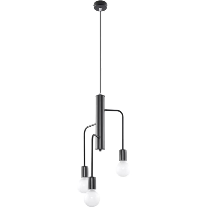 Kroonluchter DUOMO 3M met 3 open fittingen, compact - Sollux Lighting - IP20 - Zwart staal behuizing - 25 x 25 x 100 cm - 3 x E27 LED, exclusief lichtbron - 3 x 15 W - Industriële kroonluchter voor eetkamer, woonkamer en slaapkamer