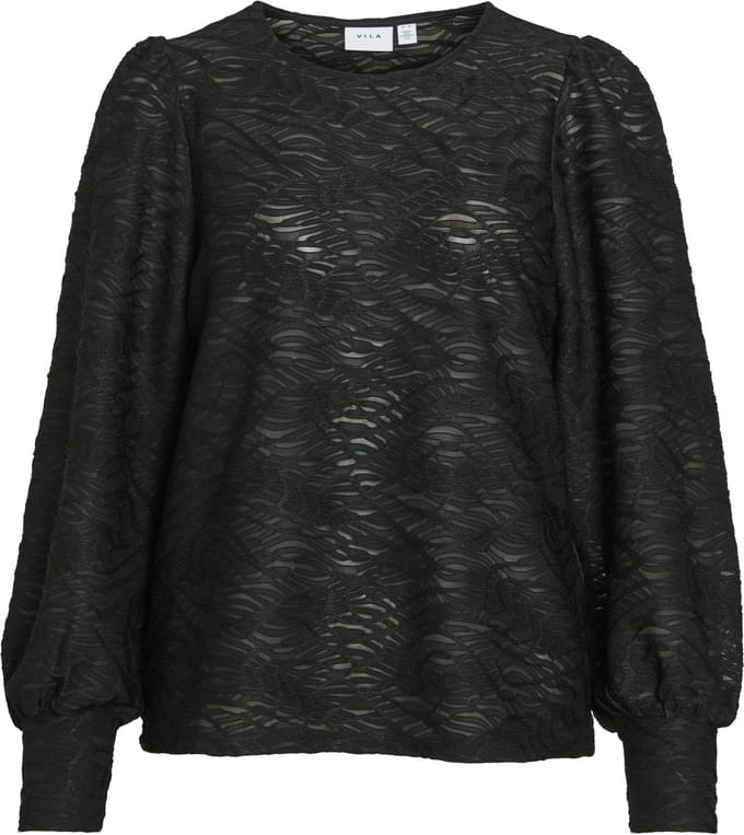 Vila Blouse Vifina L/s O-neck Top - Noos 14107438 Black Dames Maat - M