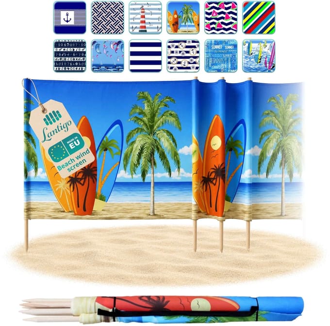 Lantigo Strandscherm Surfplank 8m | Windscherm Strand Microvezel UV-bestendig 80 cm