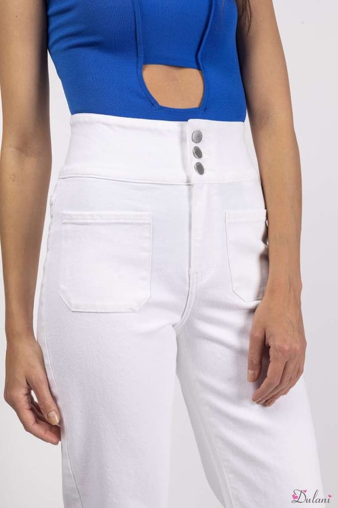 Broek Toxik3 hoge taille straight jeans wit