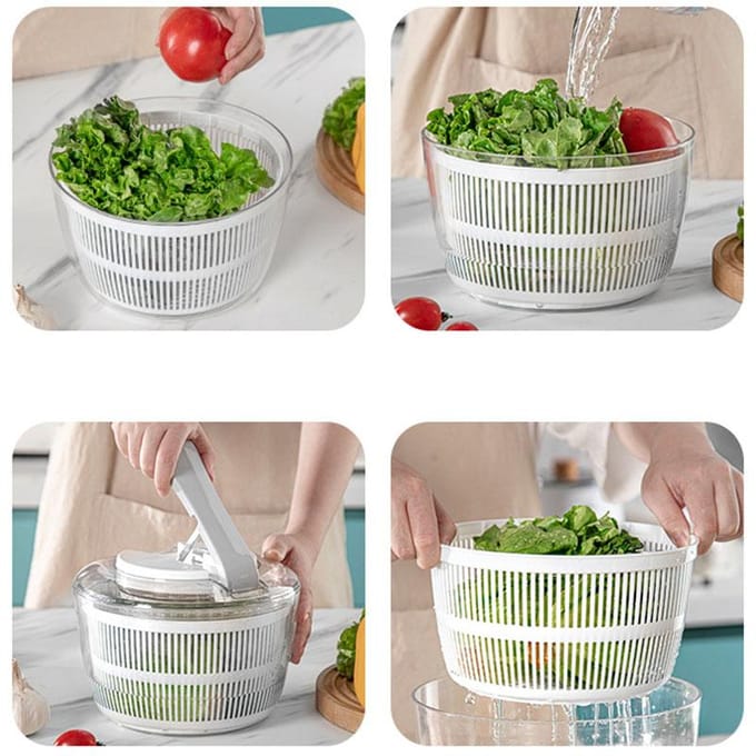 Grote Handmatige Salade Groente Fruit Wasmachine Spinner Sla Droger Dehydrator zwart