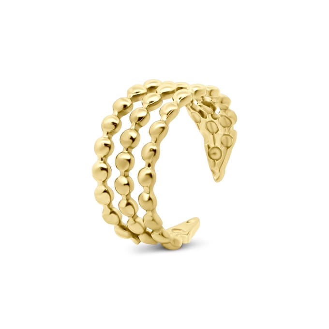 8CR-10062 – CO88 Collection – Open Ring met 3 Lijnen & Dots – Goudkleurig - One-size