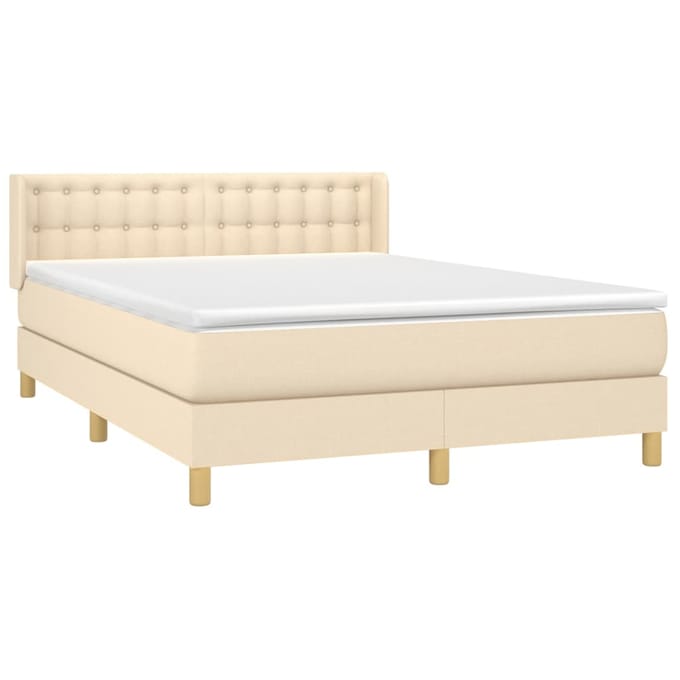 vidaXL - Boxspring - met - matras - stof - crèmekleurig - 140x200 - cm