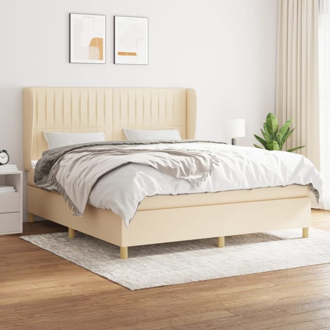 vidaXL - Boxspring - met - matras - stof - crèmekleurig - 160x200 - cm
