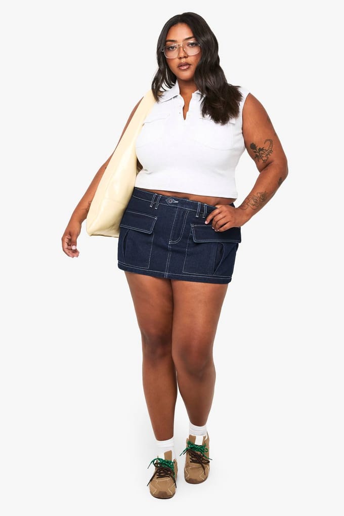 boohoo Dames Plus Top met kraag en geribbelde utility-look | Asgrijs | Maat: 44