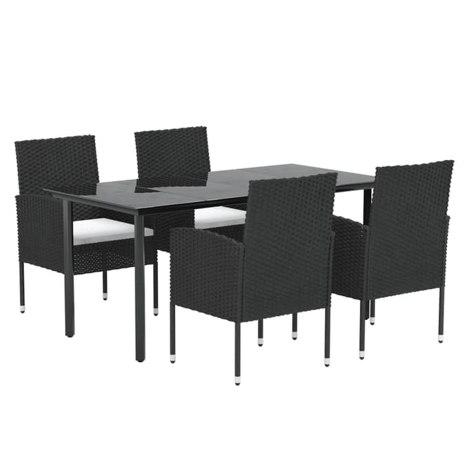 vidaXL - 5-delige - Tuinset - met - kussens - poly - rattan - zwart